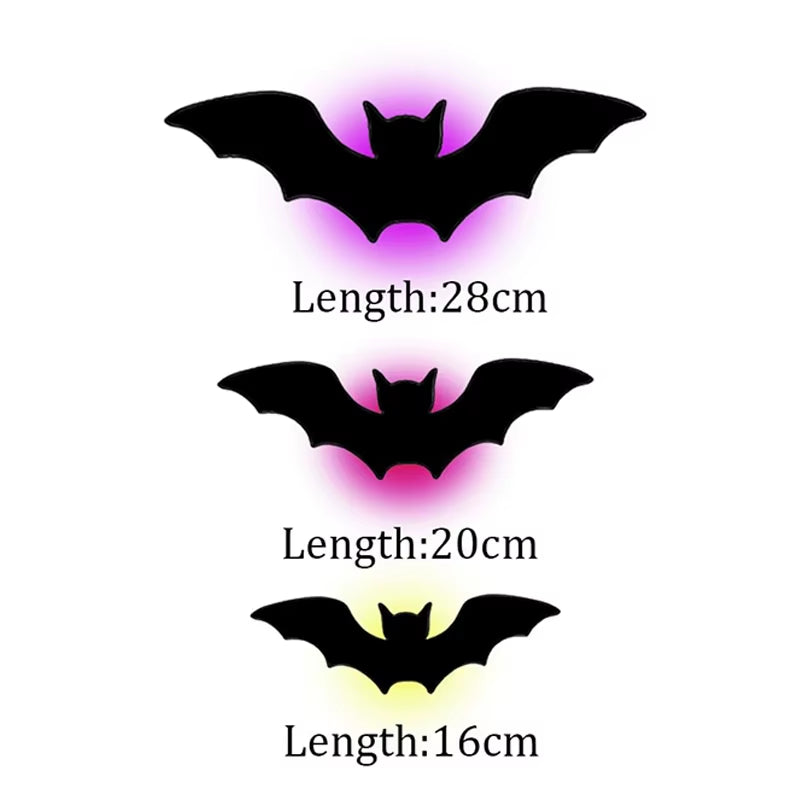 Halloween LED Bat Wall Decor 3D Black Bat Stickers Glowing Purple Lights Spooky Party Indoor Wall Decoration for Home Decoration