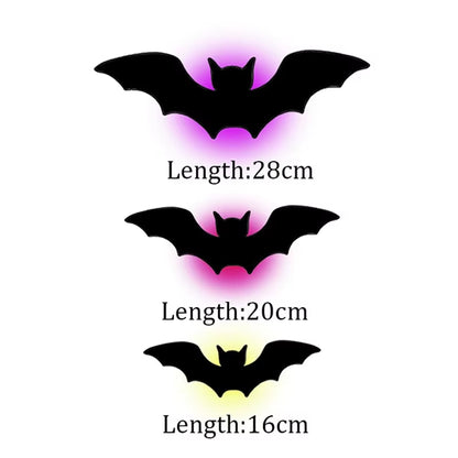Halloween LED Bat Wall Decor 3D Black Bat Stickers Glowing Purple Lights Spooky Party Indoor Wall Decoration for Home Decoration