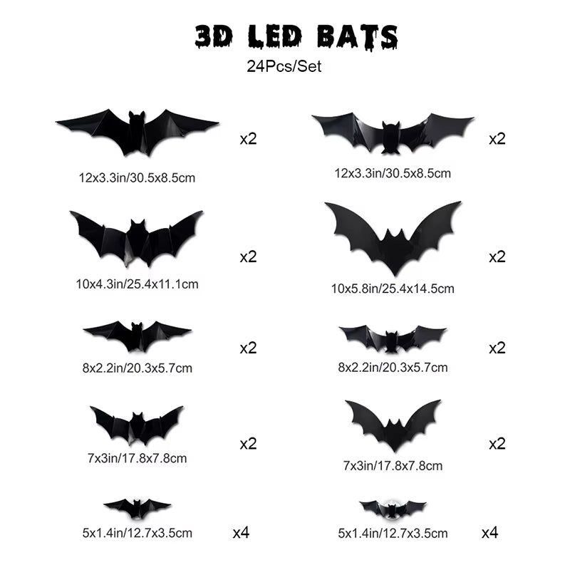 Halloween LED Bat Wall Decor 3D Black Bat Stickers Glowing Purple Lights Spooky Party Indoor Wall Decoration for Home Decoration